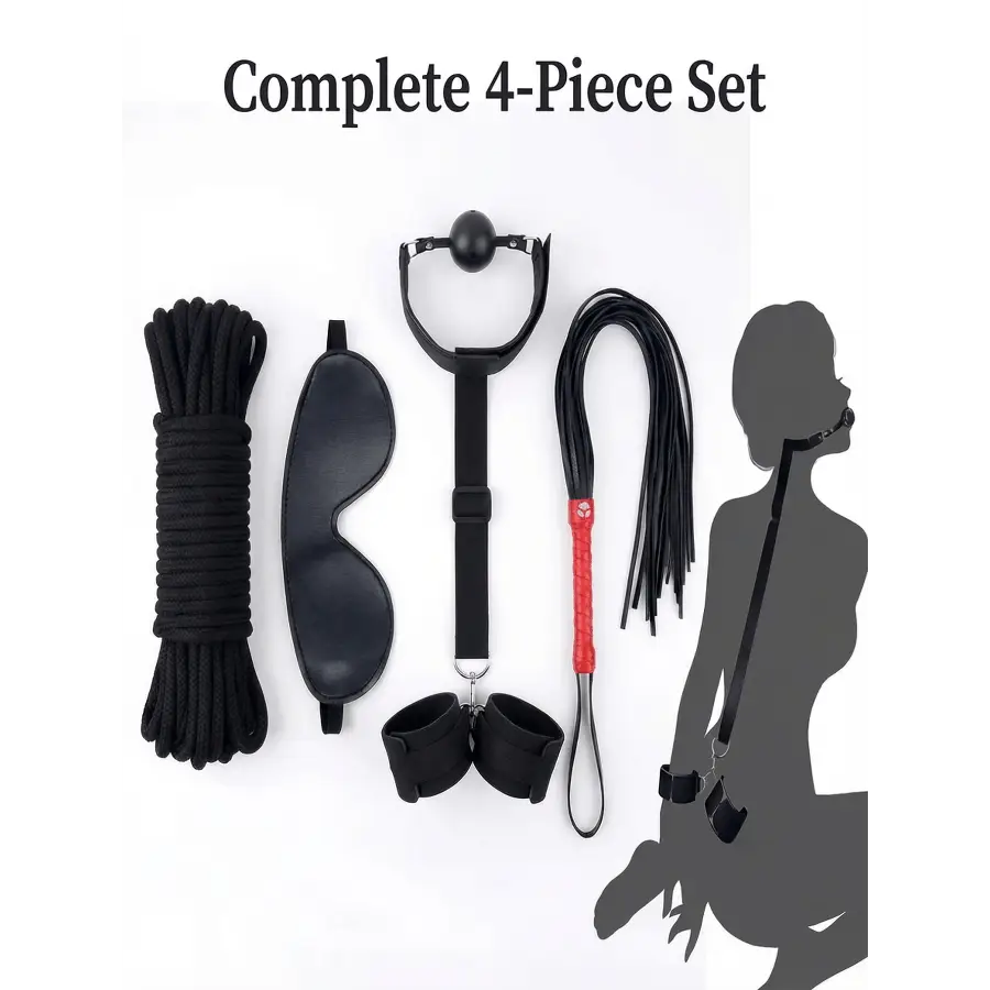 Juego de Bondage y Restricción de 4 Piezas | Kit de Iniciación BDSM para Parejas con Arnés Integrado, Cuerda Shibari, Látigo y Antifaz's photo #2