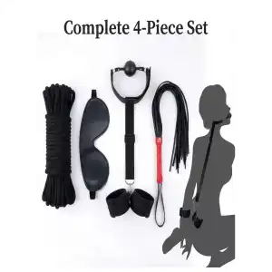 Juego de Bondage y Restricción de 4 Piezas | Kit de Iniciación BDSM para Parejas con Arnés Integrado, Cuerda Shibari, Látigo y Antifaz miniatura 3